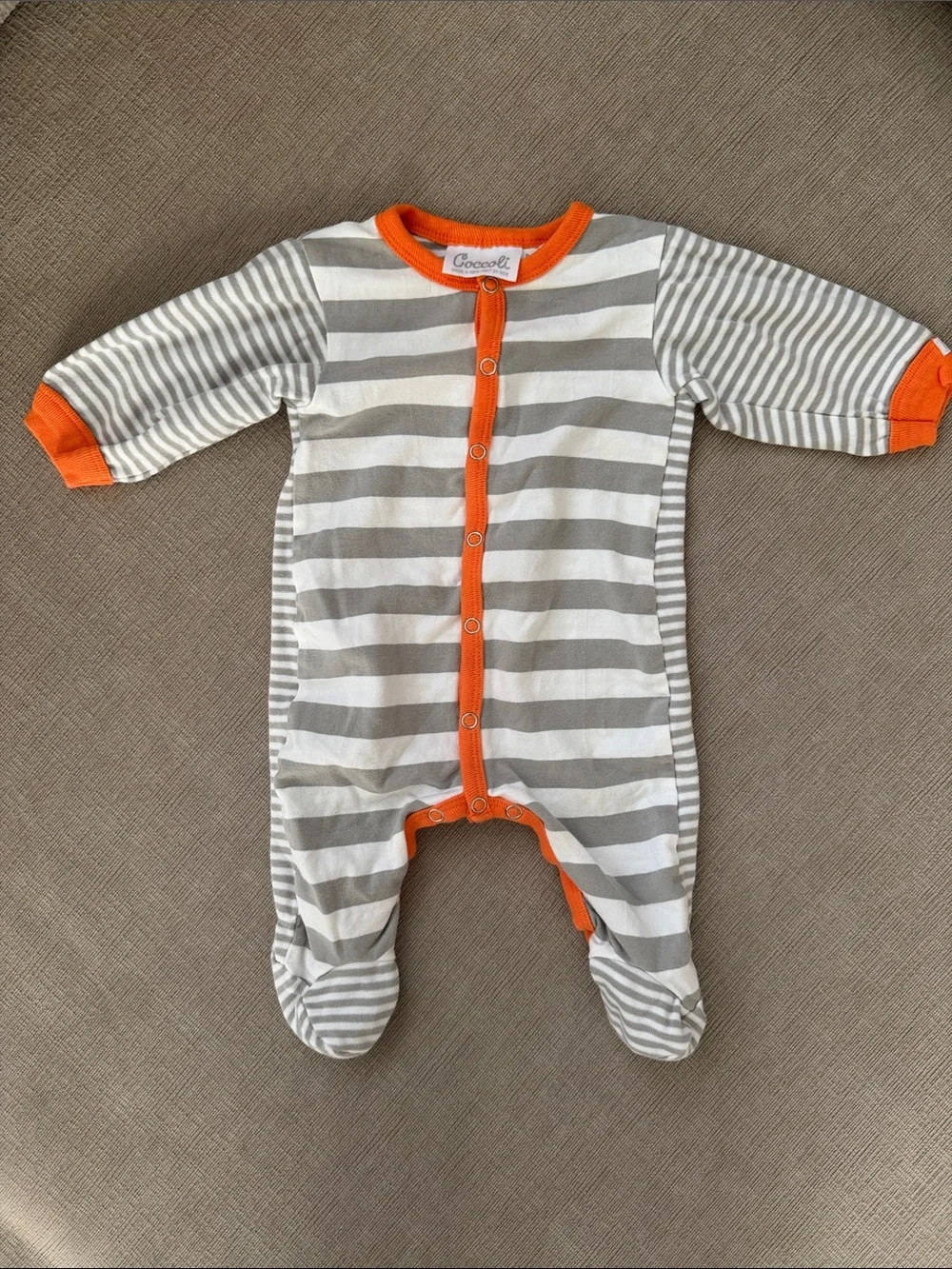 Coccoli Gray & Orange Striped Footed One-Piece